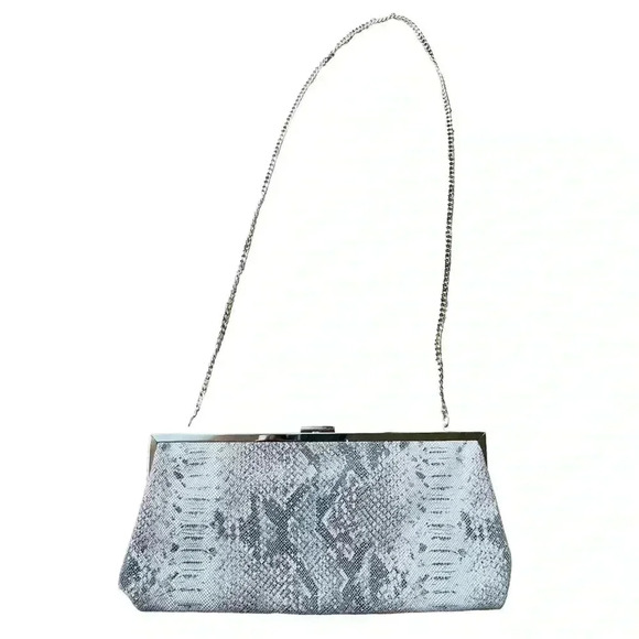 Danier Clutch Purse Genuine Leather Medium Size DarkGrey/Light Grey/White - Picture 4 of 9